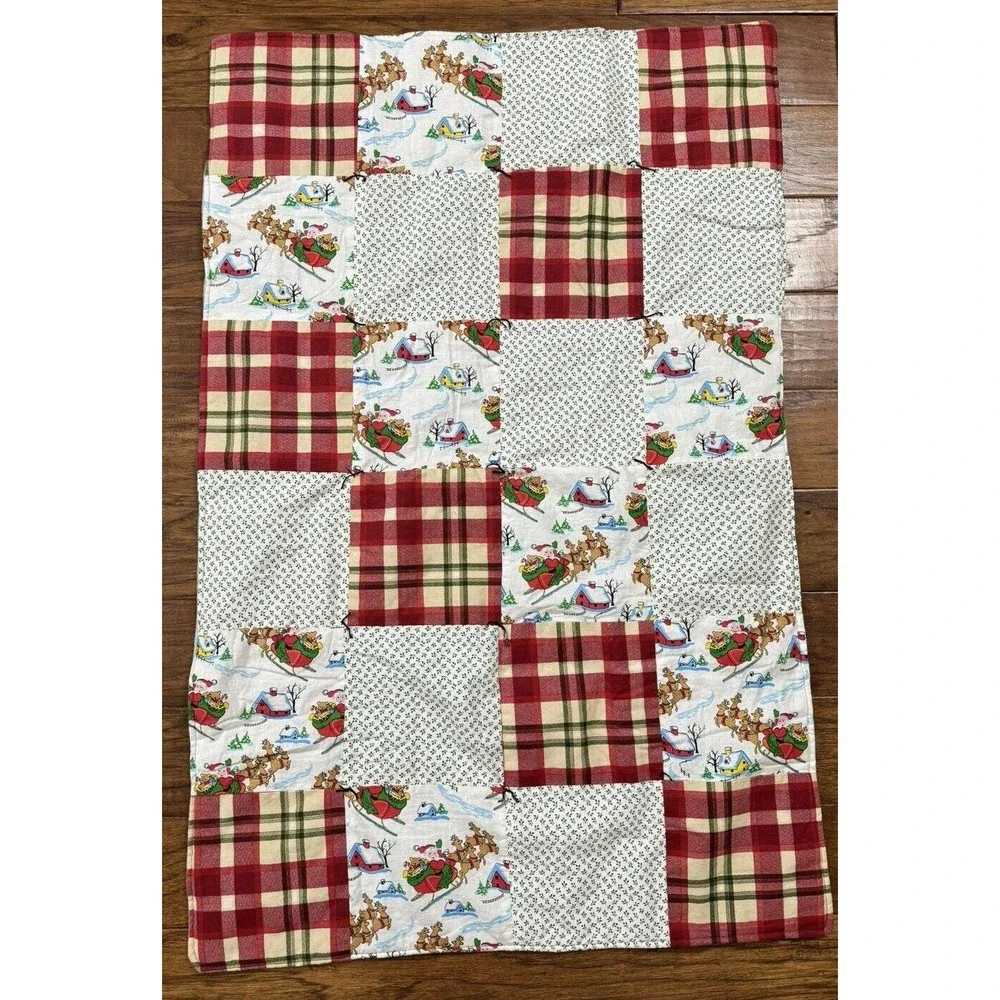 VTG‎ 45x29 Granny Square Patchwork Quilt Blanket Handmade Machine Sewn Reverse